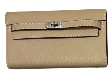 RN260416-K158-PJ46D-手掌紋 牛皮-21cm(W)*4cm(D)*13cm(H)-淺大象灰-長銀包(4卡位-有拉鍊隔, 配皮肩帶)