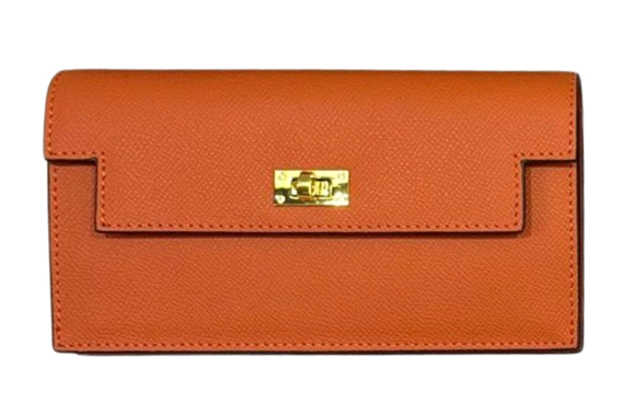 RN260416-K160-PJ47A-手掌紋 牛皮-19cm(W)*3.5cm(D)*10cm(H)-橙-長銀包(8卡位-有拉鍊隔,配鍊條帶)