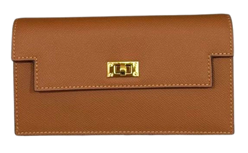 RN260416-K161-PJ47B-手掌紋 牛皮-19cm(W)*3.5cm(D)*10cm(H)-金棕-長銀包(8卡位-有拉鍊隔,配鍊條帶)