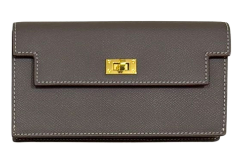 RN260416-K162-PJ47C-手掌紋 牛皮-19cm(W)*3.5cm(D)*10cm(H)-灰-長銀包(8卡位-有拉鍊隔,配鍊條帶)