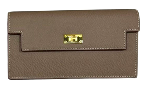 RN260416-K163-PJ47D-手掌紋 牛皮-19cm(W)*3.5cm(D)*10cm(H)-大象灰-長銀包(8卡位-有拉鍊隔,配鍊條帶)