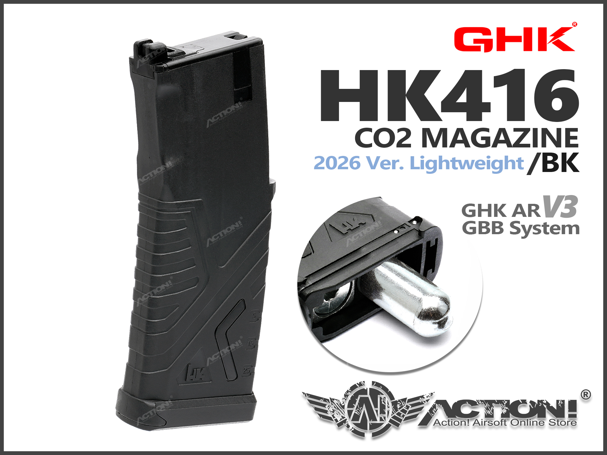 GHK New Ver 416 シリーズ CO2マガジン　2本セット GHK - HK416 32rds Lightweight CO2 Magazine (BLACK) for