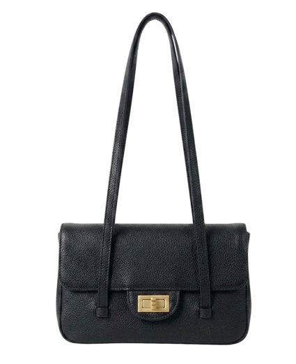 RN260416-K28-PR35A-頭層牛皮-20cm(W)*5cm(D)*13cm(H)-黑色金扣(小)-翻蓋包(手挽/腋下/側揹) 送 絲巾*1條(款式隨機)