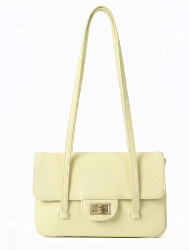 RN260416-K29-PR35B-頭層牛皮-20cm(W)*5cm(D)*13cm(H)-黃色金扣(小)-翻蓋包(手挽/腋下/側揹) 送 絲巾*1條(款式隨機)