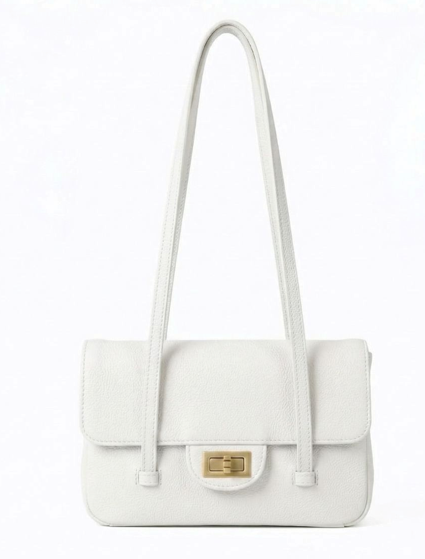 RN260416-K30-PR35C-頭層牛皮-20cm(W)*5cm(D)*13cm(H)-白色金扣(小)-翻蓋包(手挽/腋下/側揹) 送 絲巾*1條(款式隨機)