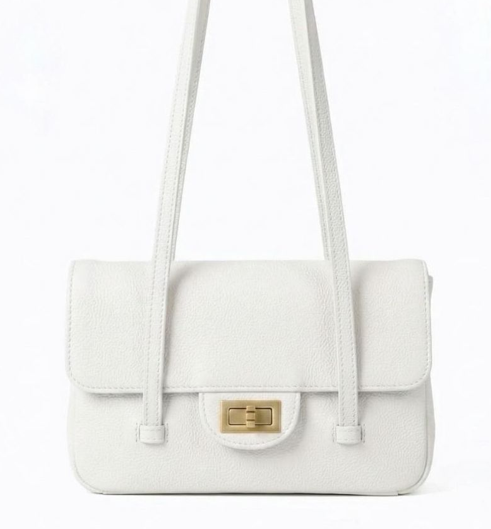 RN260416-K32-PR36B-頭層牛皮-25cm(W)*6cm(D)*17cm(H)-白色金扣(大)-翻蓋包(手挽/腋下/側揹) 送 絲巾*1條(款式隨機)