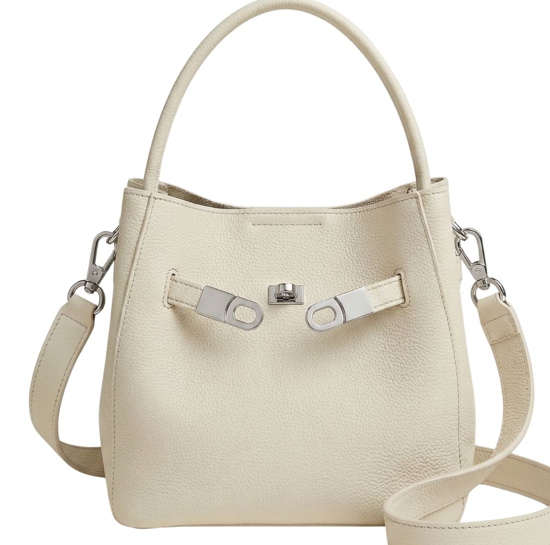 RN260416-K51-PJ3E-頭層TC牛皮-20cm(W)*14cm(D)*19cm(H)-奶白色銀扣-水桶包(手挽/腋下/側揹) 送 絲巾*1條(款式隨機)