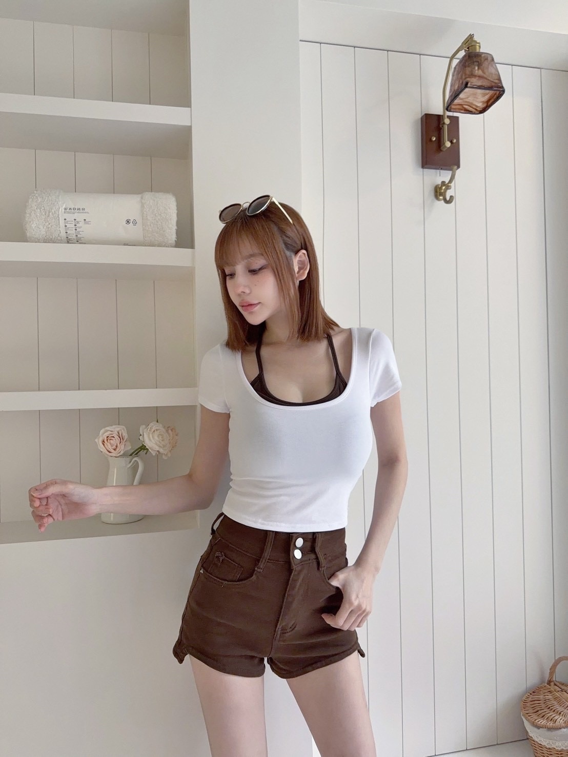 [新品九折優惠] 🇹🇼拼色假兩件繞脖上衣｜簡約唔單調