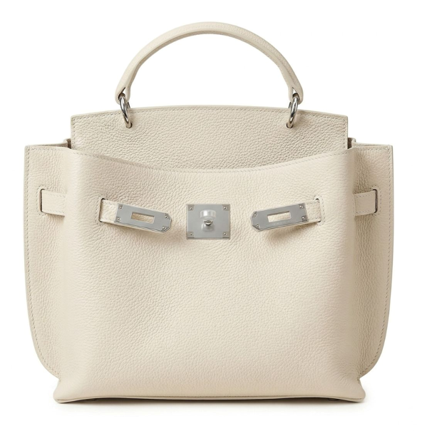 RN260416-K64-PJ8B-頭層牛皮-26cm(W)*10cm(D)*24cm(H)-奶昔白色銀扣-氣質真皮Totebag 送 絲巾*1條(款式隨機)