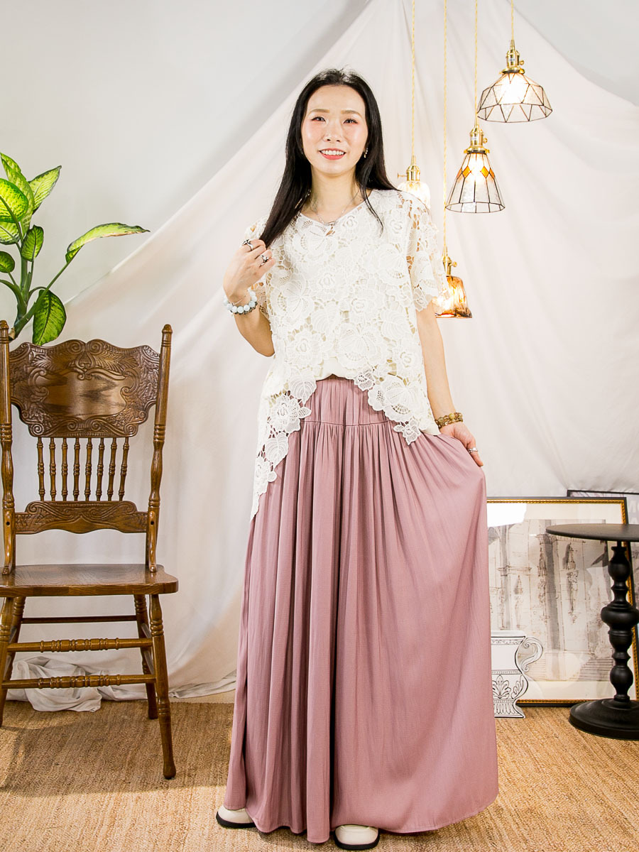 不規則下擺．通花LACE TOP＋ COTTON料背心 (SET)
