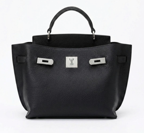 RN260416-K63-PJ8A-頭層牛皮-26cm(W)*10cm(D)*24cm(H)-黑色銀扣-氣質真皮Totebag 送 絲巾*1條(款式隨機)