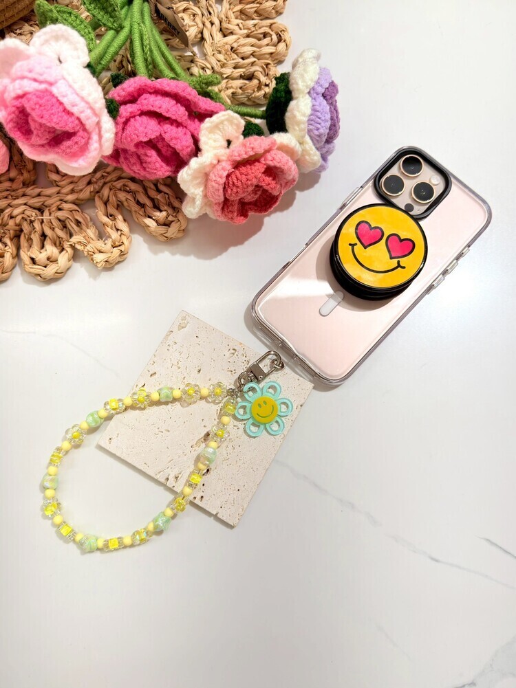 笑臉太陽花x黃珠手機短鍊(附墊片)