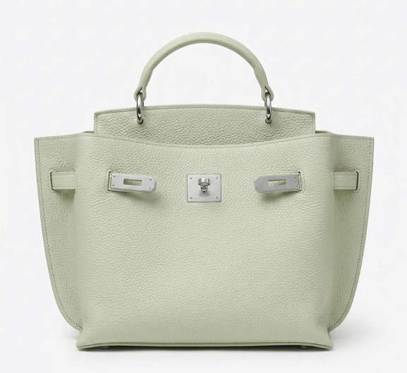 RN260416-K65-PJ8C-頭層牛皮-26cm(W)*10cm(D)*24cm(H)-氣泡綠色銀扣-氣質真皮Totebag 送 絲巾*1條(款式隨機)