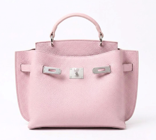 RN260416-K66-PJ8D-頭層牛皮-26cm(W)*10cm(D)*24cm(H)-粉紅色銀扣-氣質真皮Totebag 送 絲巾*1條(款式隨機)