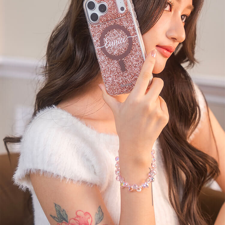 奢華水滴晶(璀璨晶透粉) 串珠手腕繩 短掛繩  串珠掛繩