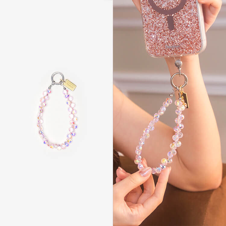 奢華水滴晶(璀璨晶透粉) 串珠手腕繩 短掛繩  串珠掛繩