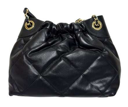 RN260416-K142-PT4B-頭層牛皮菱格-25cm(W)*9cm(D)*19.5cm(H)-黑色 (小)-小香風菱格鏈條垃圾袋 送 絲巾*1條(款式隨機)