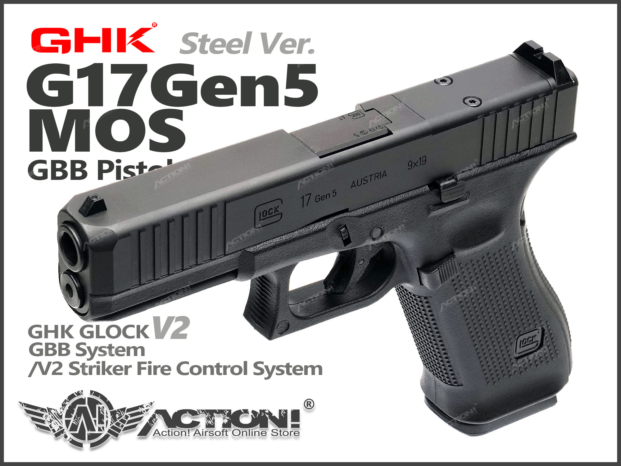 GHK/Umarex - G17 /GLOCK 17 Gen5 MOS AIRSOFT GBB Pistol