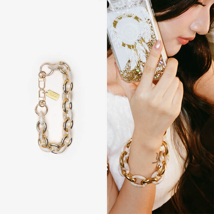 香檳琥珀紋古巴鏈條 手腕繩 短掛繩  掛繩