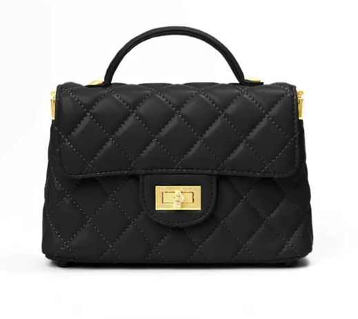 RN260416-K43-PT9C-羊皮-20cm(W)*6cm(D)*12.5cm(H)-黑色-菱格鏈條包(手挽/腋下/斜揹) 送 絲巾*1條(款式隨機)