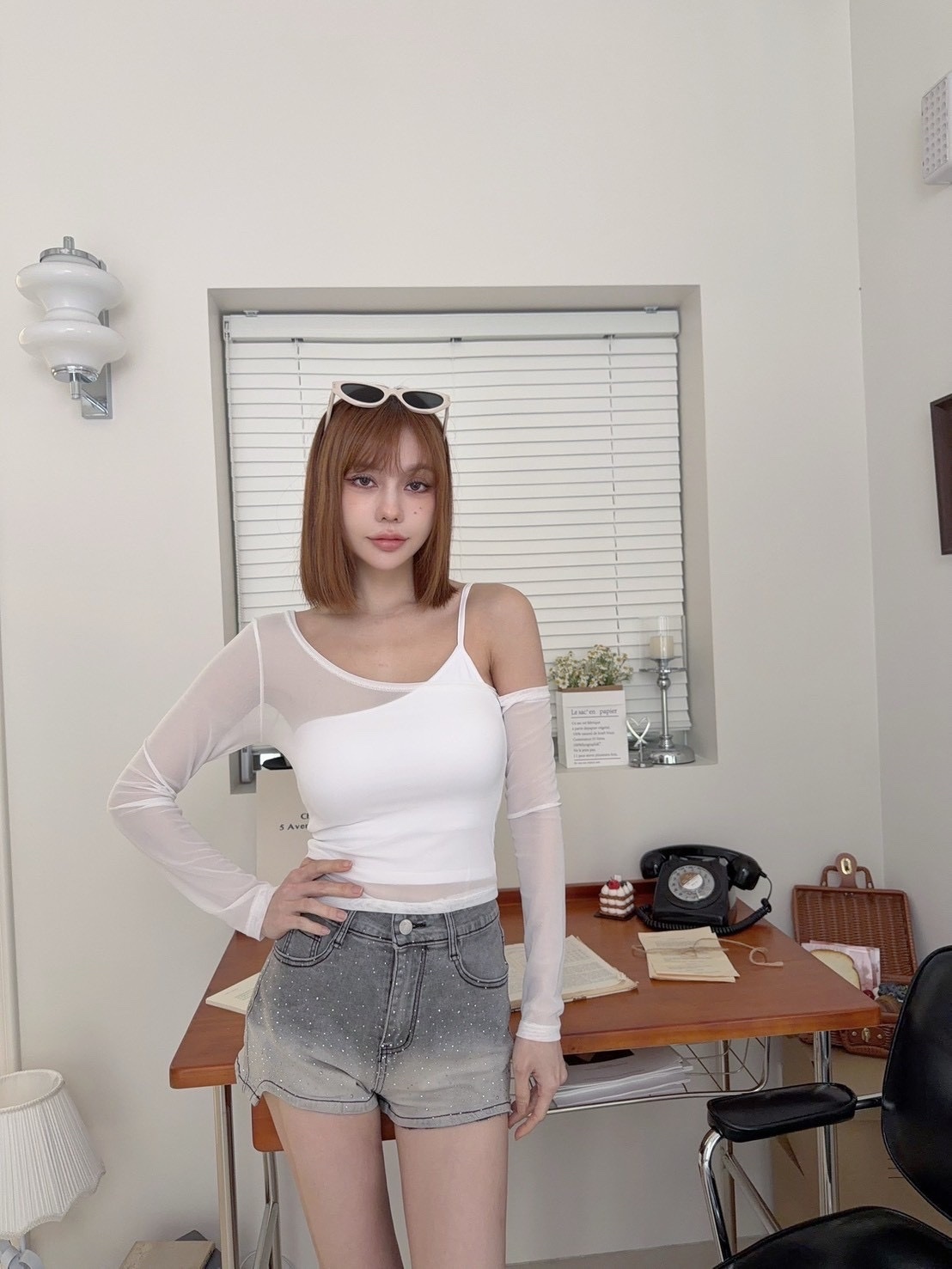 [新品九折優惠] 🇹🇼網紗斷袖＋單肩背心 | 一件價錢兩種著法