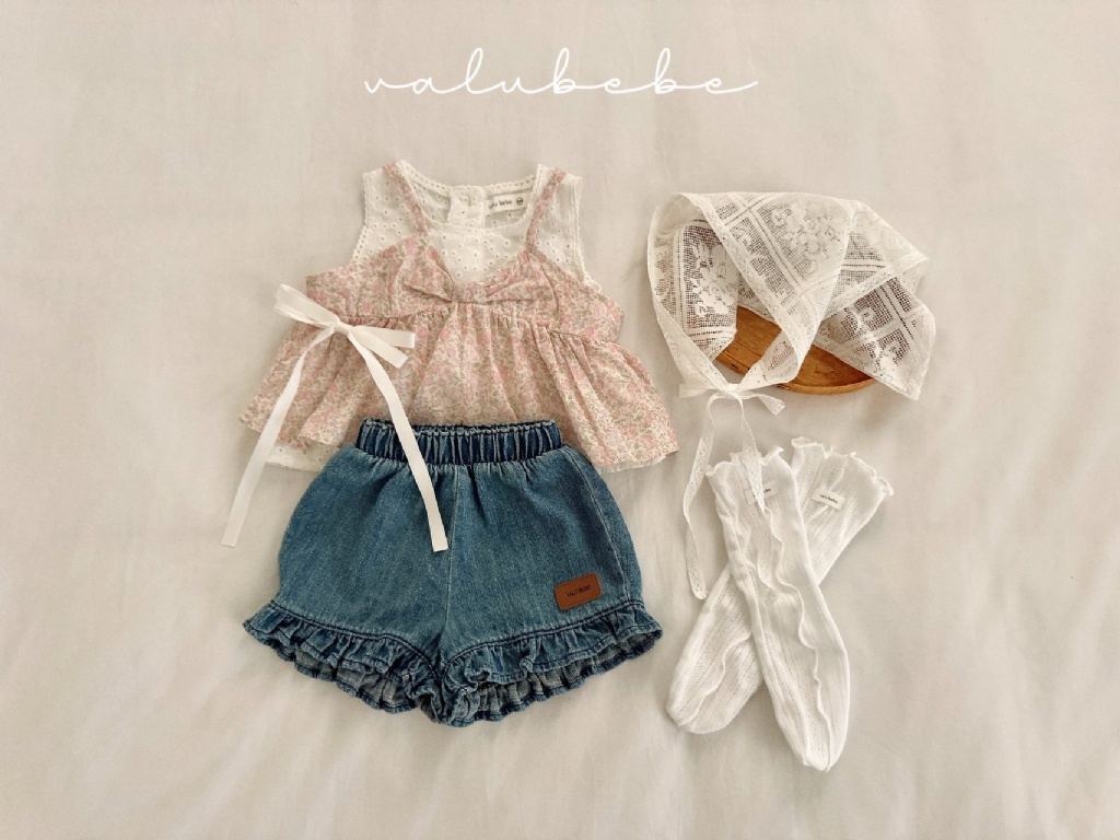 正韓夏valu_bebe 嫩嬰兩色鬆緊花邊牛仔褲