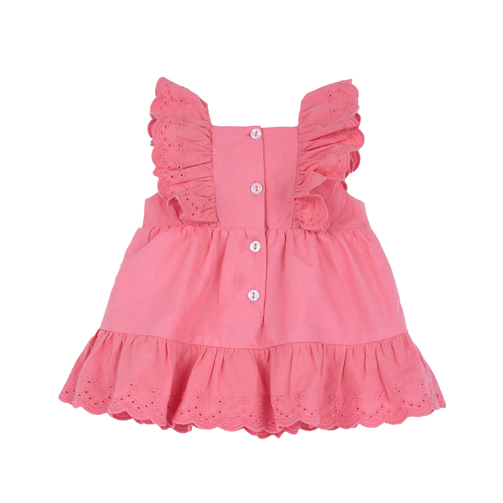 陽光花語-剪接刺繡花邊層次洋裝