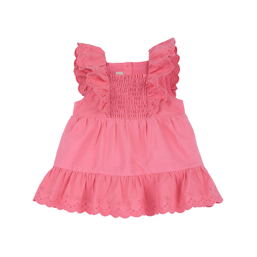 陽光花語-剪接刺繡花邊層次洋裝