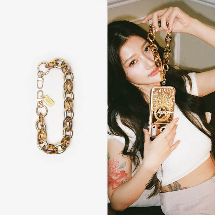 琥珀豹紋古巴鏈條 手腕繩 短掛繩  掛繩