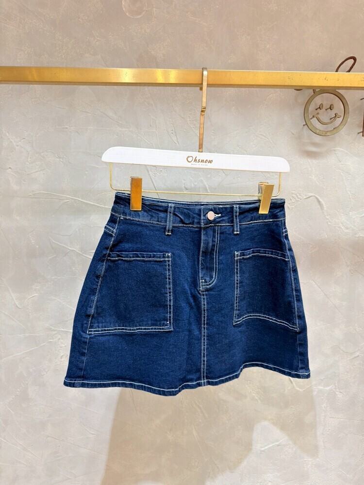 『M號』大口袋深藍A字短裙