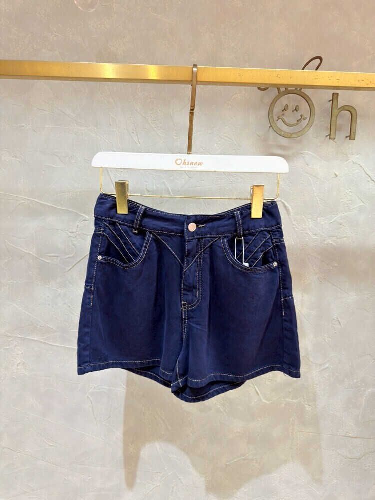 立體車線天絲深藍短褲