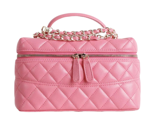 RN260416-K20-PR30D-荔枝紋牛皮-19cm(W)*5cm(D)*12cm(H)-粉紅色金扣-魚子醬盒子包(可拆卸鏈條帶-手挽/側揹/斜揹) 送 絲巾*1條(款式隨機)