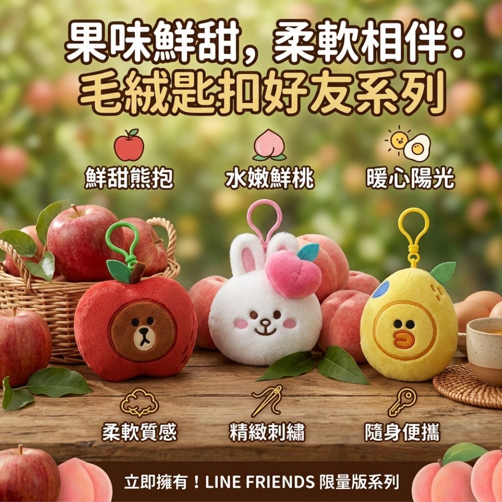 LINE FRIENDS -水果系列 毛絨造型匙扣 掛飾