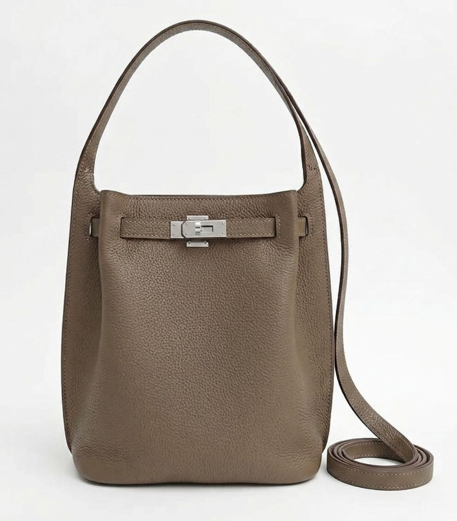 RN260416-K56-PJ5B-頭層TOGO牛皮-20cm(W)*11cm(D)*24cm(H)-錫器灰銀扣-水桶包(手挽/腋下/側揹/斜揹) 送 絲巾*1條(款式隨機)