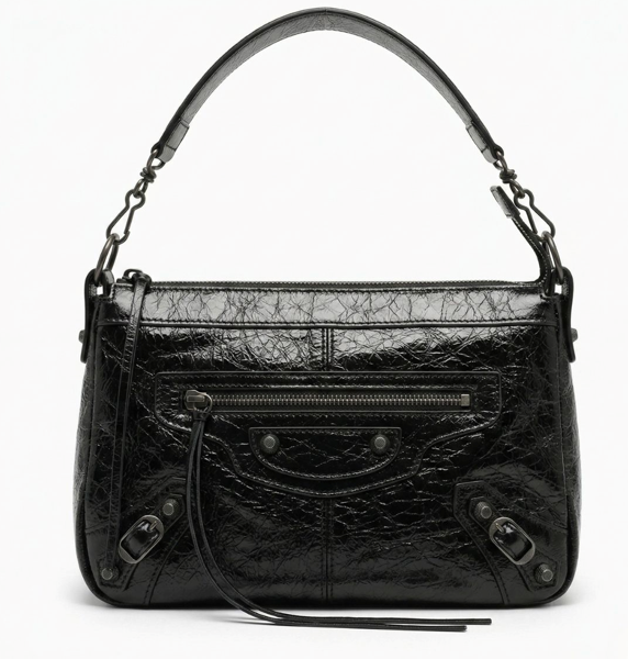 RN260416-K59-PJ6B-油蠟牛皮-23cm(W)*7cm(D)*14cm(H)-黑色-爆裂紋機車包(手挽/腋下) 送 絲巾*1條(款式隨機)