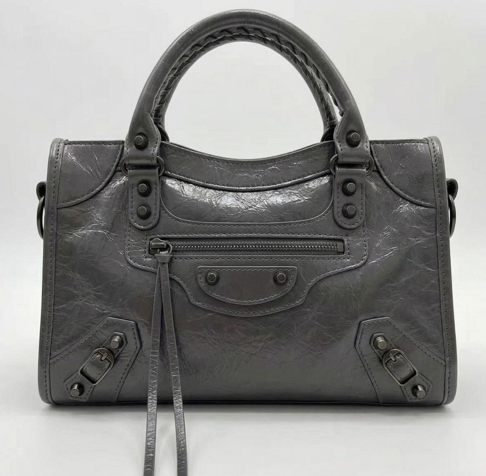 RN260416-K61-PJ7B-油蠟牛皮-24cm(W)*6.5cm(D)*16cm(H)-灰色-爆裂紋機車包(手挽/腋下/側揹/斜揹) 送 絲巾*1條(款式隨機)