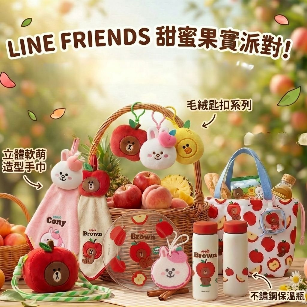 LINE FRIENDS 水果系列 3D多用途抹手毛巾-BROWN