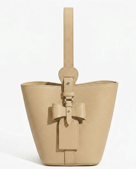 RN260416-K52-PJ4A-頭層牛皮-17.5cm(W)*13cm(D)*19cm(H)-杏色-水桶包(手挽/腋下/側揹) 送 絲巾*1條(款式隨機)