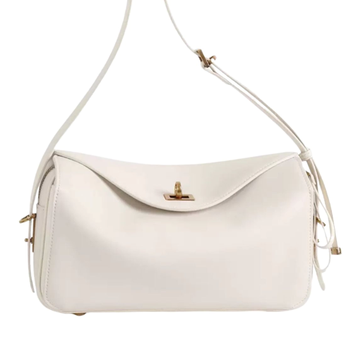 RN260416-K26-PR33B-牛皮-27cm(W)*10cm(D)*15cm(H)-白色金扣-Shoulder Bag(腋下/側揹/斜揹) 送 絲巾*1條(款式隨機)