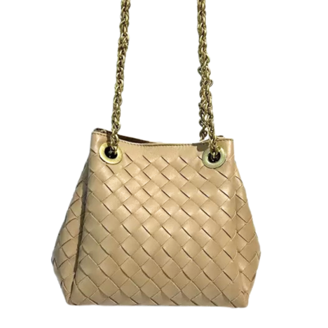 RN260416-K108-PJ60A-牛皮-20cm(W)*16.5cm(D)*17cm(H)-奶茶色-編織水桶包鏈條肩帶(單肩／斜揹) 送 絲巾*1條(款式隨機)