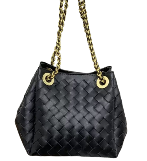 RN260416-K110-PJ60C-牛皮-20cm(W)*16.5cm(D)*17cm(H)-黑色-編織水桶包鏈條肩帶(單肩／斜揹) 送 絲巾*1條(款式隨機)