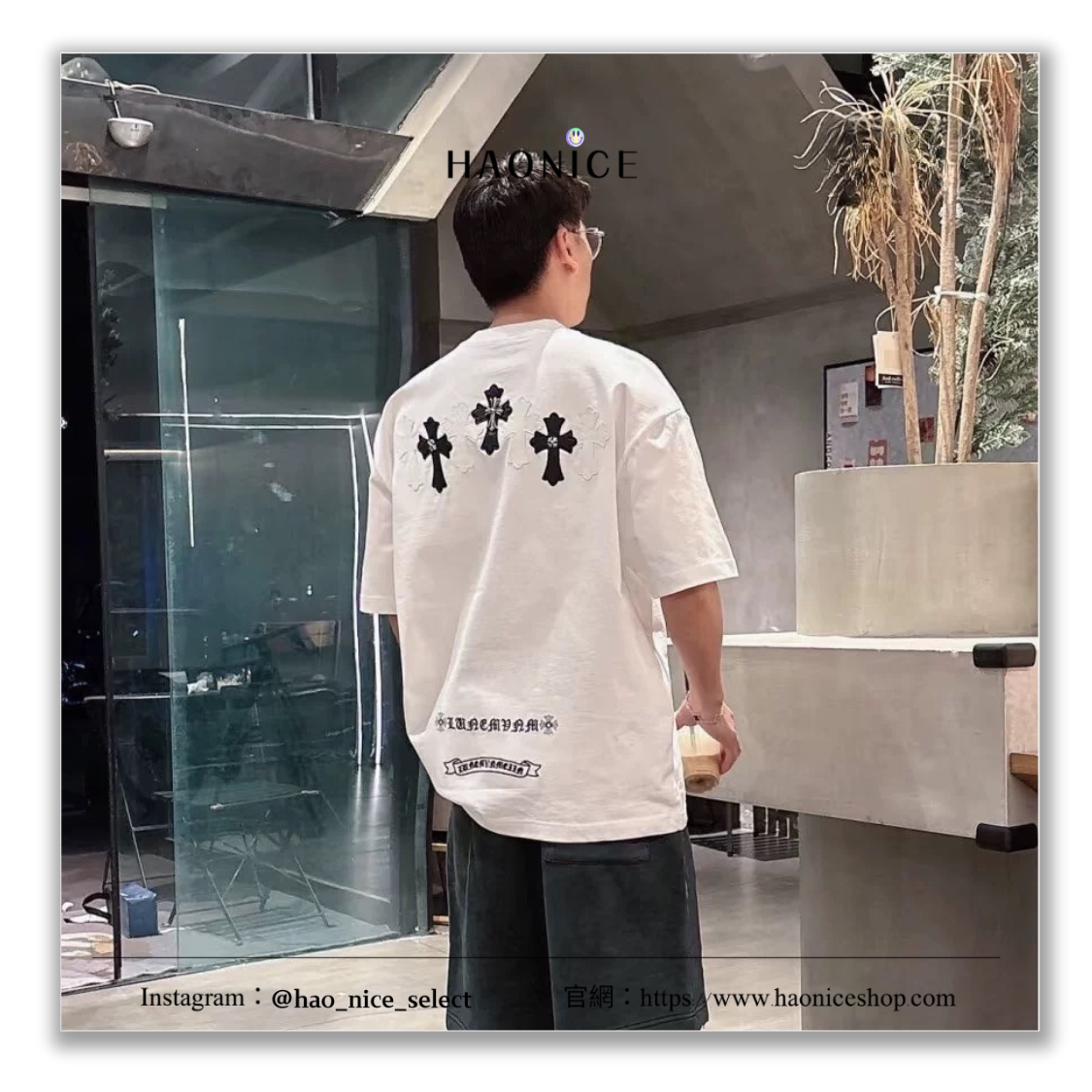 【HAO NICE】訂製款⚡️Chrome Hearts克羅心 銀飾十字架 刺繡 黑白貼皮 皮革 美式做舊 短袖 短T