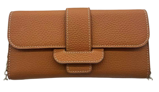 RN260416-K130-PE34F-頭層牛皮-20.5cm(W)*3.5cm(D)*11cm(H)-金棕色-銀包/斜揹包(多卡位)(配鏈條肩帶-可單肩／斜揹)