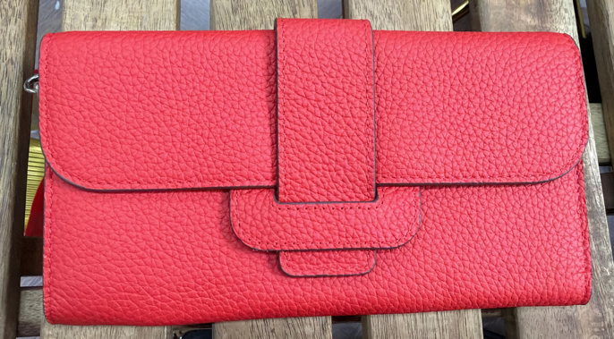 RN260416-K126-PE34B-頭層牛皮-20.5cm(W)*3.5cm(D)*11cm(H)-紅色-銀包/斜揹包(多卡位)(配鏈條肩帶-可單肩／斜揹)