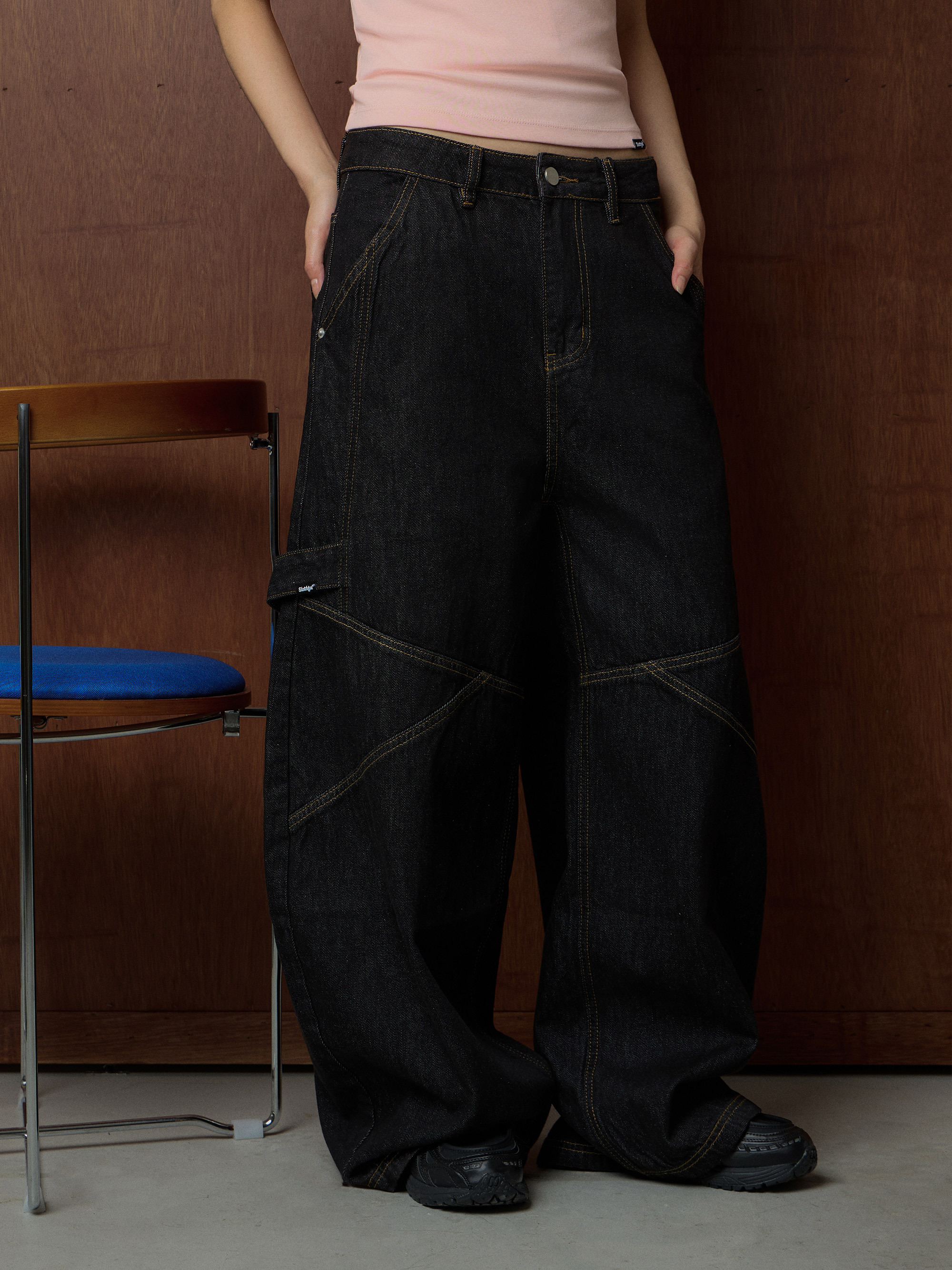 特殊縫線丹寧工作褲