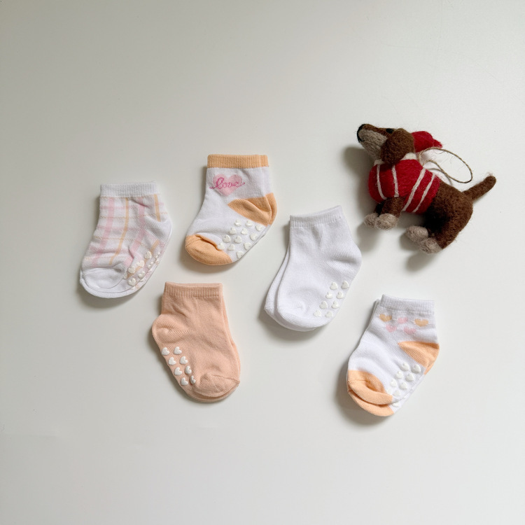 粉橘愛心格紋襪子組