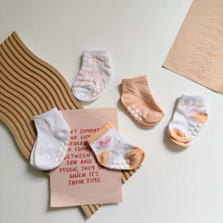 粉橘愛心格紋襪子組