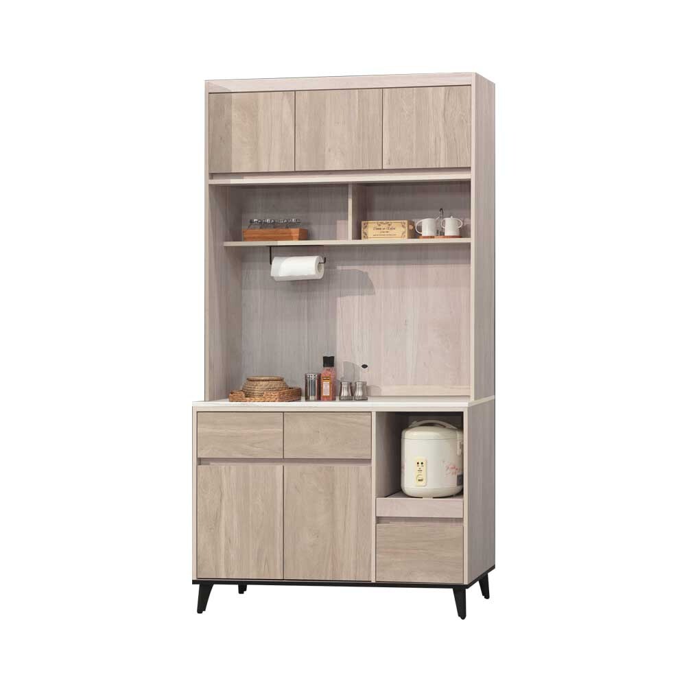 柏蒂家居-瑞那4尺五門三抽一拉盤高餐櫃/電器收納櫃/碗盤櫃(上座+下座)