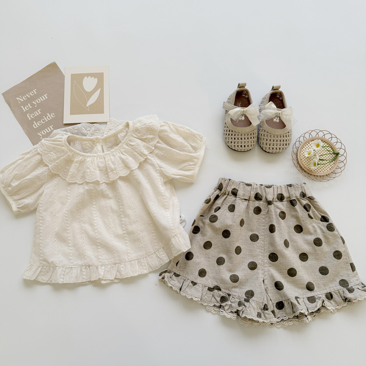 花邊領泡泡袖上衣