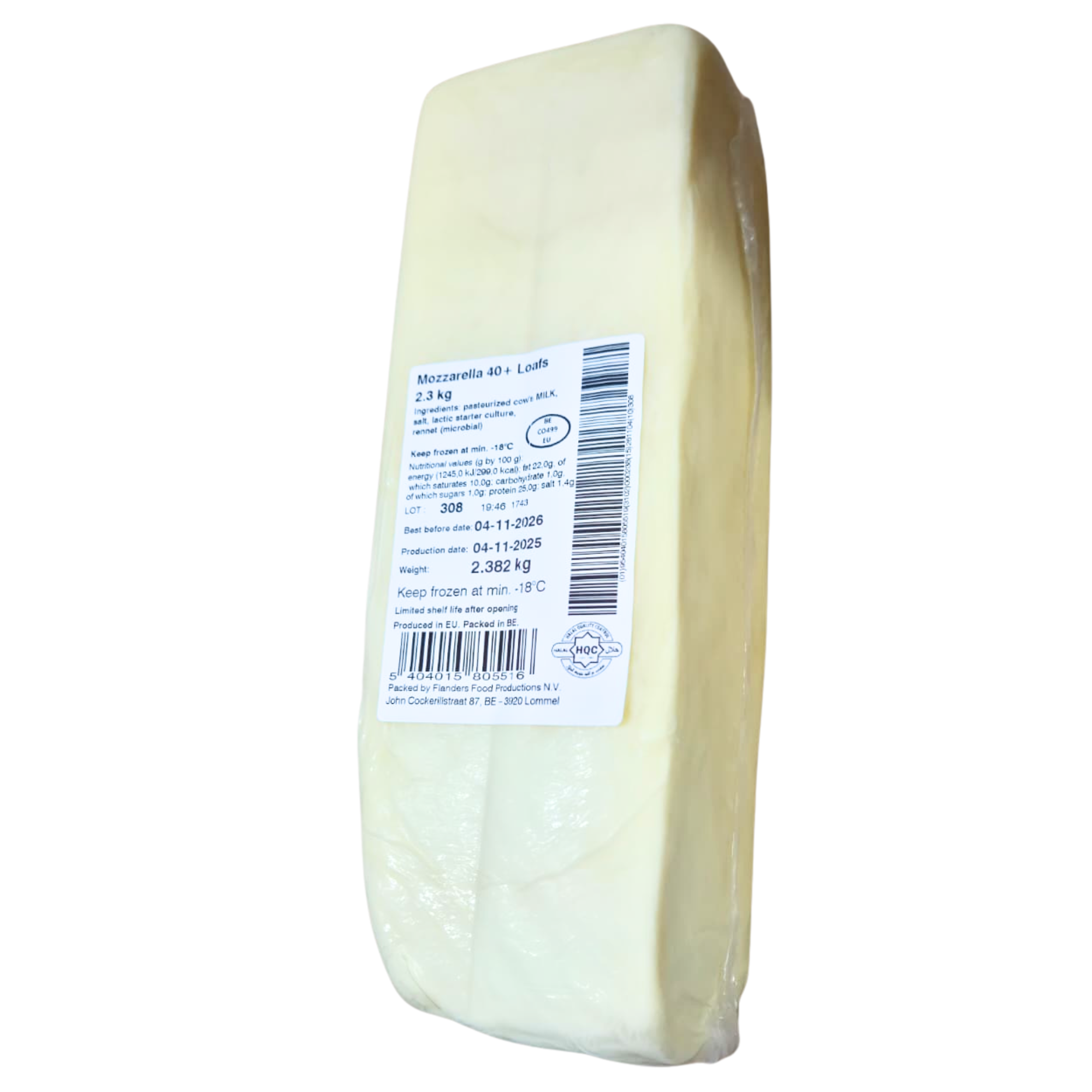 比利時 FFP 急凍馬蘇里拉芝士 (均一價) Beligium FFP Mozzarella Cheese Block 2.1-2.3公斤/件 (-18°C)